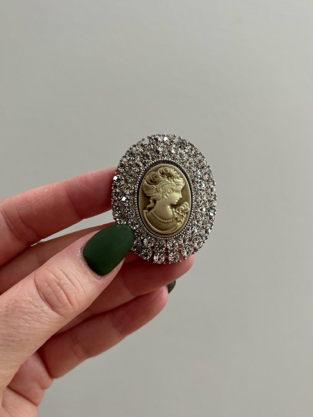 Vintage Inspired Cameo Brooch with Gemstone Accents